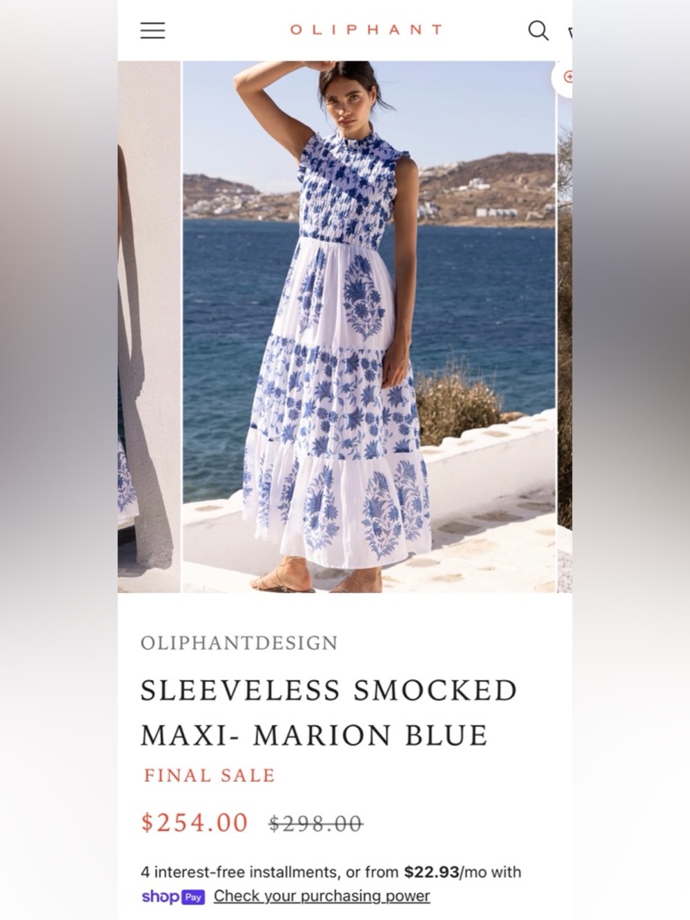 OLIPHANT SLEEVELESS SMOCKED MAXI- MARION BLUE. XXL - Picture 13 of 13